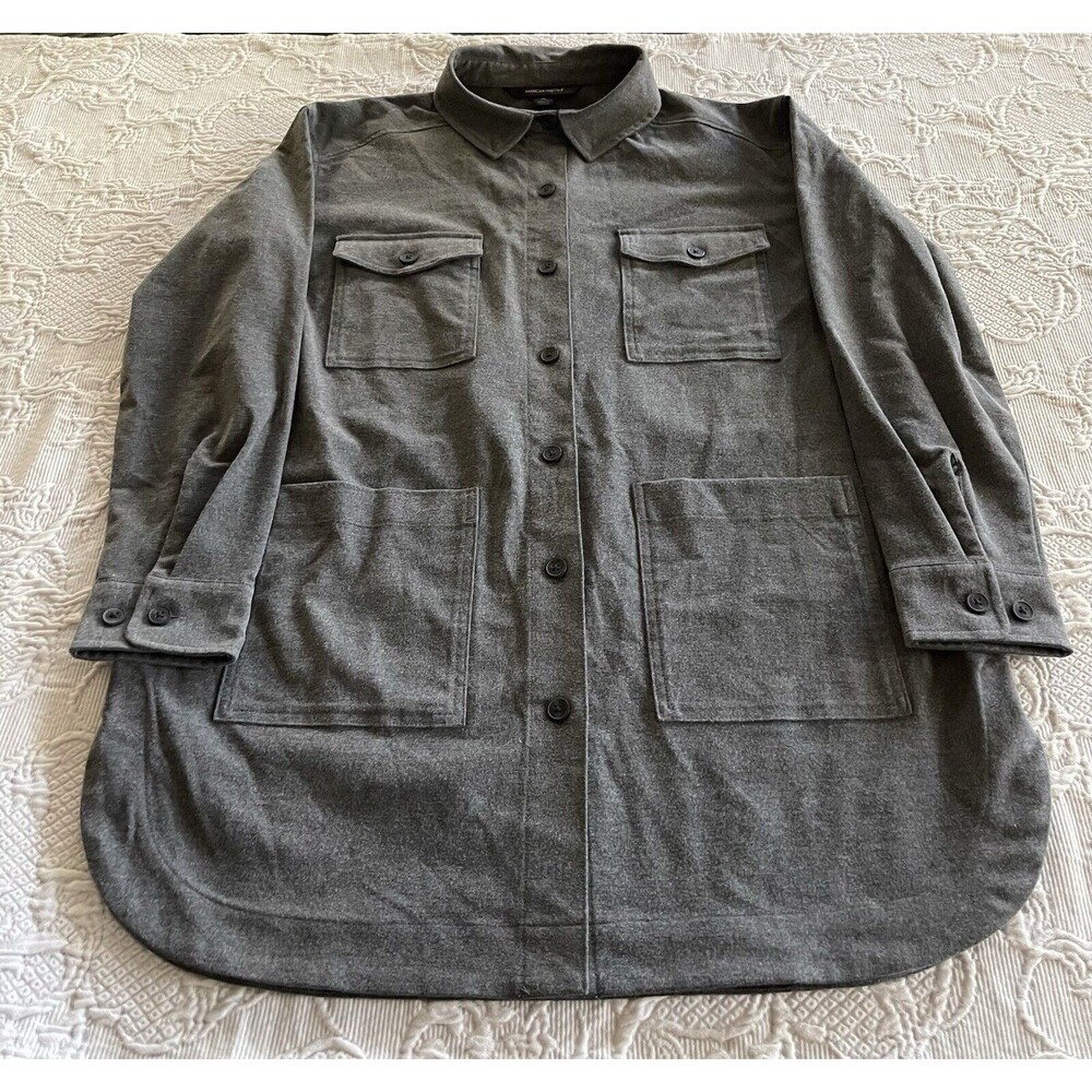 Mercer + Mettle Gray Shirt Jacket Curved Sides 4-Pockets Ladies Medium